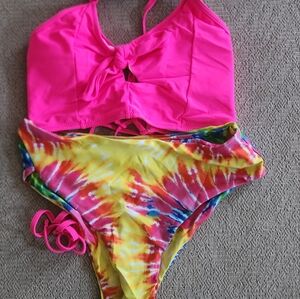 SHEIN Pink and Tie-Dye Bikini Set